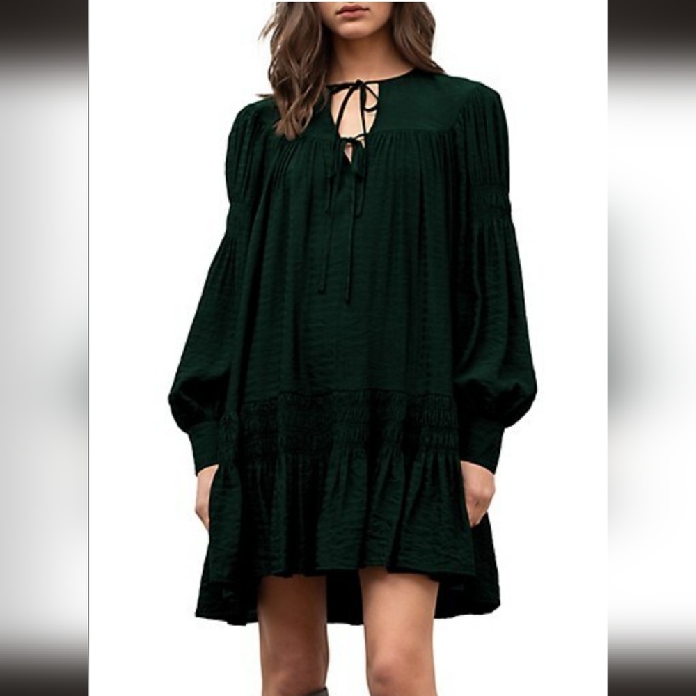 NWOT Moon River Dress Long Puff Sleeve Shirred Mini Dress